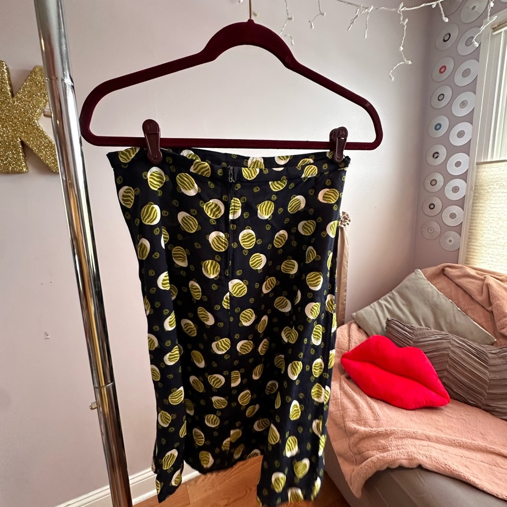 Black and Yellow Midi Pencil Skirt with Slit for Cocktail